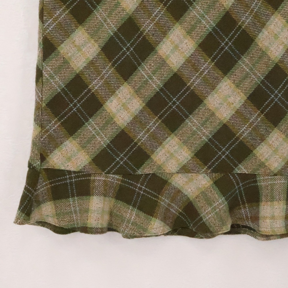 Ann Taylor Loft Plaid Ruffle Hem Skirt Womens Size 4 Green Wool Blend Academia - Picture 9 of 10